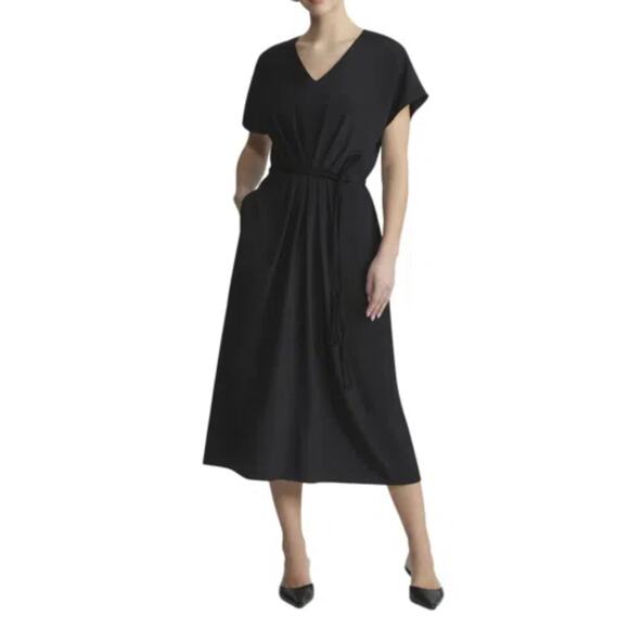 Lafayette 148 New York Belted V-Neck Silk-Blend Dress Black Women’s Size 0 - Picture 1 of 10